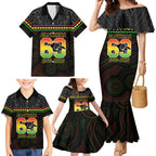 Penrith Panthers Rugby Custom Family Matching Mermaid Dress and Hawaiian Shirt 60 Years Anniversary Black Polynesian Aboriginal Art