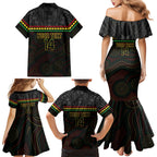 Penrith Panthers Rugby Custom Family Matching Mermaid Dress and Hawaiian Shirt 60 Years Anniversary Black Polynesian Aboriginal Art