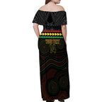 Penrith Panthers Rugby Custom Family Matching Off Shoulder Maxi Dress and Hawaiian Shirt 60 Years Anniversary Black Polynesian Aboriginal Art