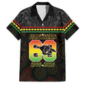 Penrith Panthers Rugby Custom Family Matching Off Shoulder Short Dress and Hawaiian Shirt 60 Years Anniversary Black Polynesian Aboriginal Art