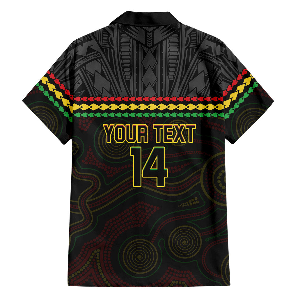 Penrith Panthers Rugby Custom Family Matching Off Shoulder Short Dress and Hawaiian Shirt 60 Years Anniversary Black Polynesian Aboriginal Art