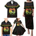 Penrith Panthers Rugby Custom Family Matching Puletasi and Hawaiian Shirt 60 Years Anniversary Black Polynesian Aboriginal Art