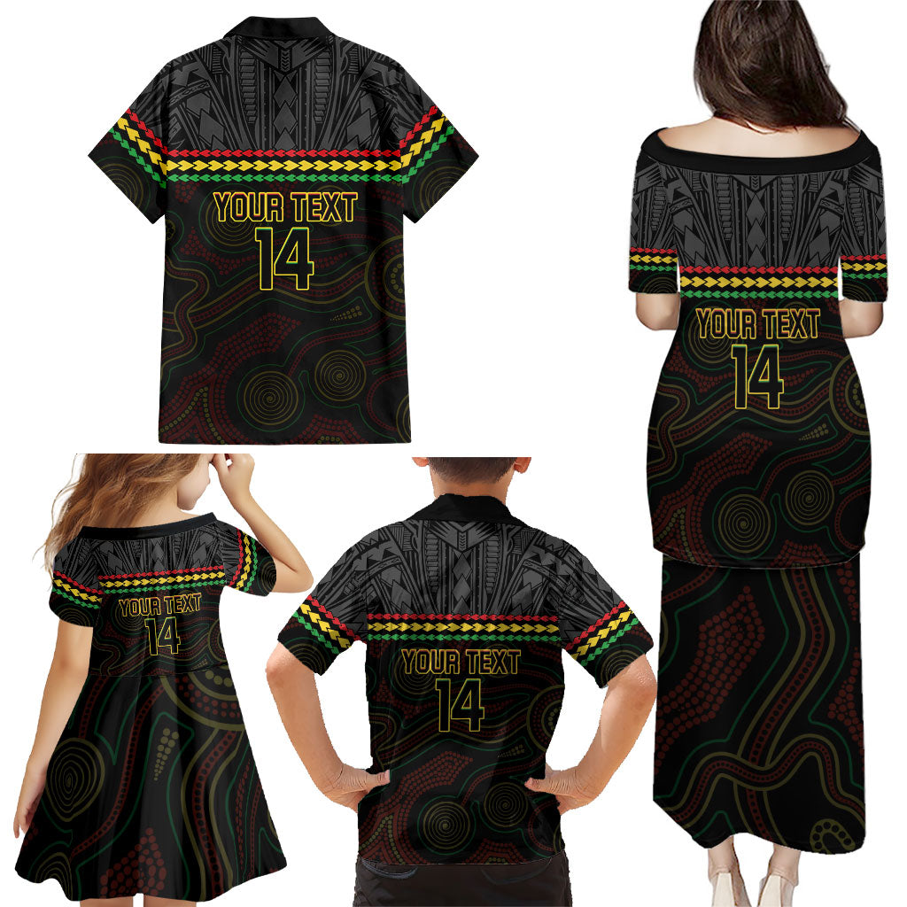 Penrith Panthers Rugby Custom Family Matching Puletasi and Hawaiian Shirt 60 Years Anniversary Black Polynesian Aboriginal Art