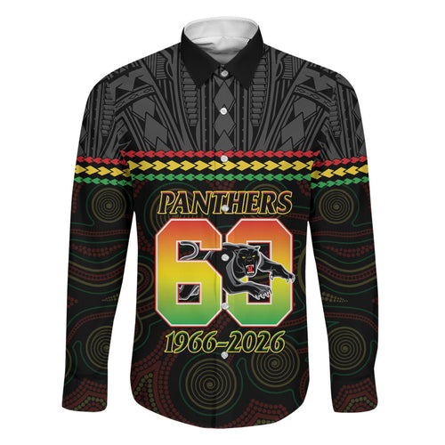Penrith Panthers Rugby Custom Family Matching Puletasi and Hawaiian Shirt 60 Years Anniversary Black Polynesian Aboriginal Art