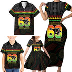 Penrith Panthers Rugby Custom Family Matching Short Sleeve Bodycon Dress and Hawaiian Shirt 60 Years Anniversary Black Polynesian Aboriginal Art