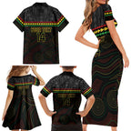 Penrith Panthers Rugby Custom Family Matching Short Sleeve Bodycon Dress and Hawaiian Shirt 60 Years Anniversary Black Polynesian Aboriginal Art