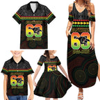 Penrith Panthers Rugby Custom Family Matching Summer Maxi Dress and Hawaiian Shirt 60 Years Anniversary Black Polynesian Aboriginal Art