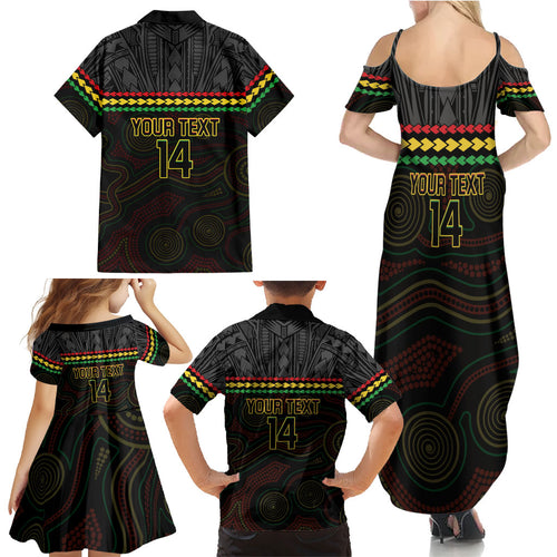 Penrith Panthers Rugby Custom Family Matching Summer Maxi Dress and Hawaiian Shirt 60 Years Anniversary Black Polynesian Aboriginal Art