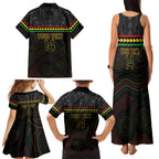 Penrith Panthers Rugby Custom Family Matching Tank Maxi Dress and Hawaiian Shirt 60 Years Anniversary Black Polynesian Aboriginal Art