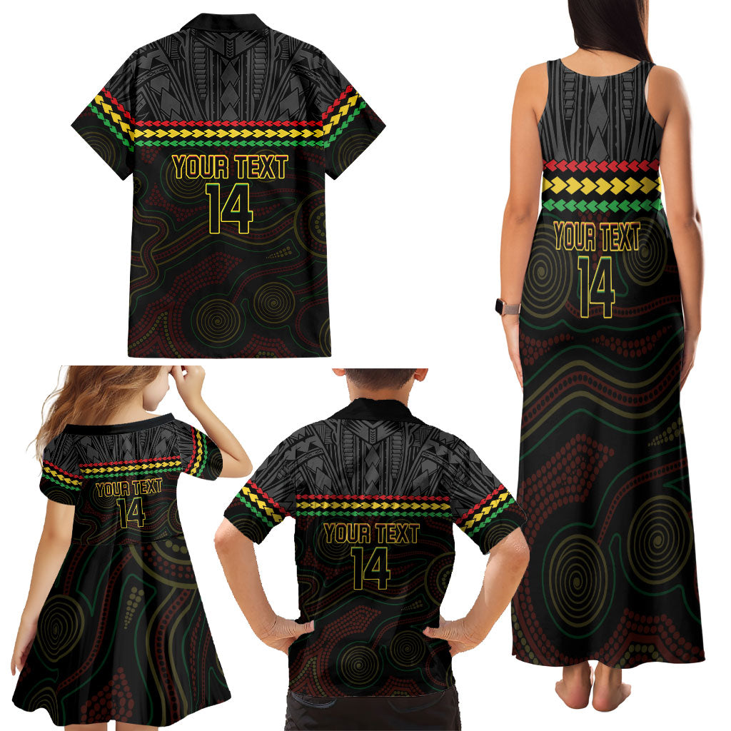 Penrith Panthers Rugby Custom Family Matching Tank Maxi Dress and Hawaiian Shirt 60 Years Anniversary Black Polynesian Aboriginal Art