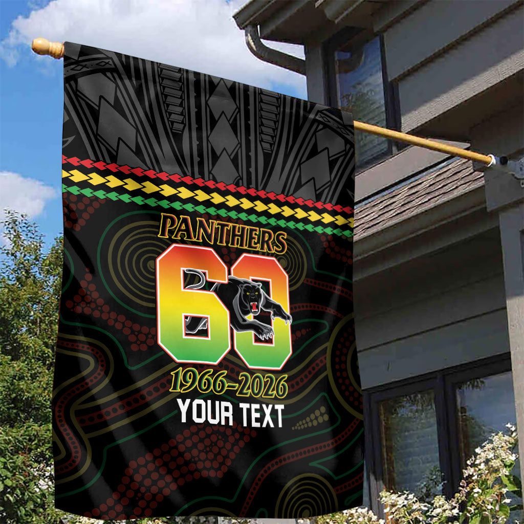 Penrith Panthers Rugby Custom Garden Flag 60 Years Anniversary Black Polynesian Aboriginal Art