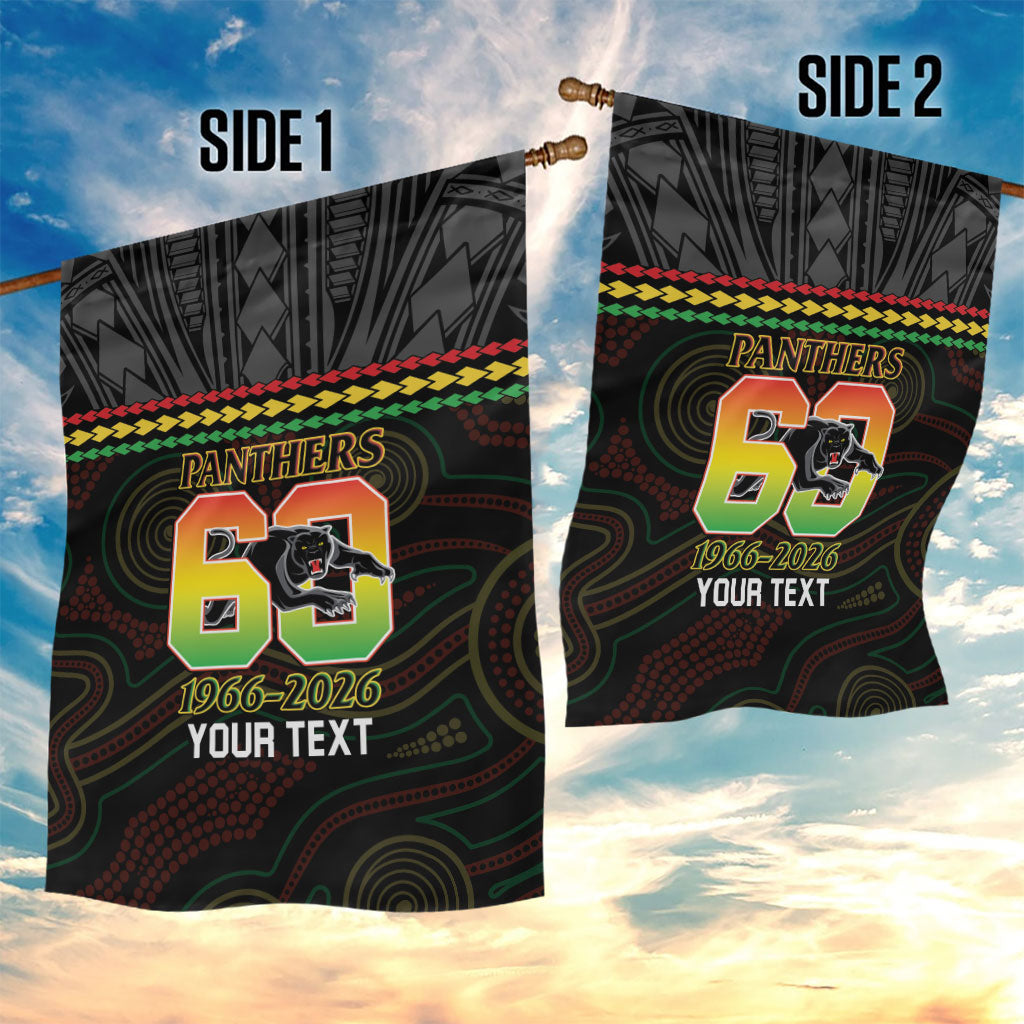 Penrith Panthers Rugby Custom Garden Flag 60 Years Anniversary Black Polynesian Aboriginal Art