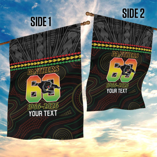 Penrith Panthers Rugby Custom Garden Flag 60 Years Anniversary Black Polynesian Aboriginal Art