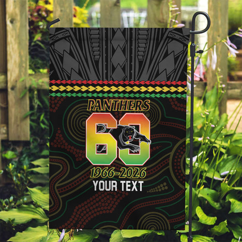Penrith Panthers Rugby Custom Garden Flag 60 Years Anniversary Black Polynesian Aboriginal Art