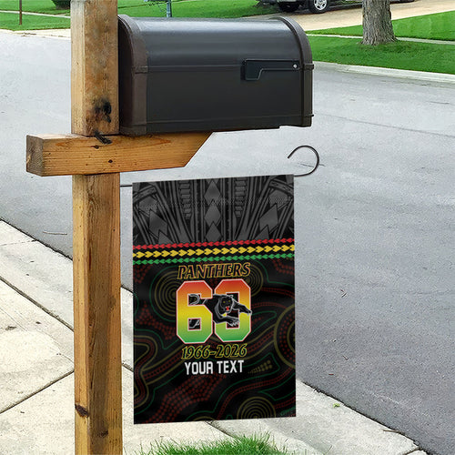Penrith Panthers Rugby Custom Garden Flag 60 Years Anniversary Black Polynesian Aboriginal Art