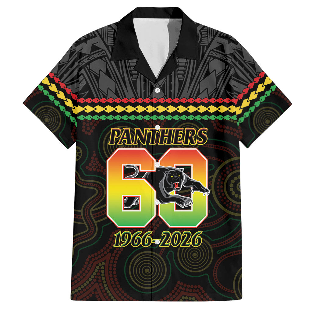 Penrith Panthers Rugby Custom Hawaiian Shirt 60 Years Anniversary Black Polynesian Aboriginal Art