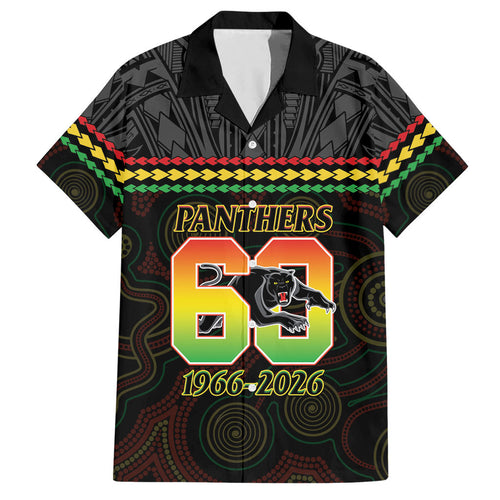 Penrith Panthers Rugby Custom Hawaiian Shirt 60 Years Anniversary Black Polynesian Aboriginal Art