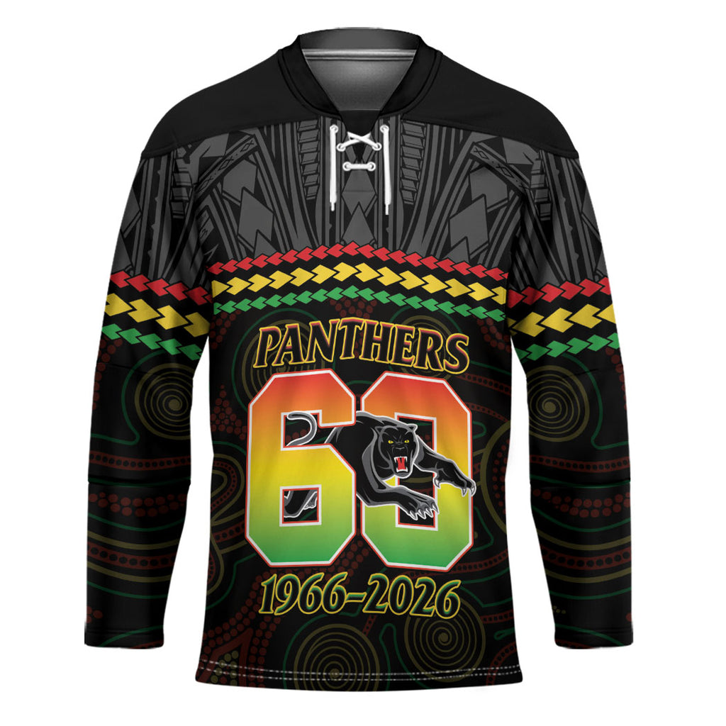 Penrith Panthers Rugby Custom Hockey Jersey 60 Years Anniversary Black Polynesian Aboriginal Art