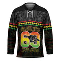 Penrith Panthers Rugby Custom Hockey Jersey 60 Years Anniversary Black Polynesian Aboriginal Art