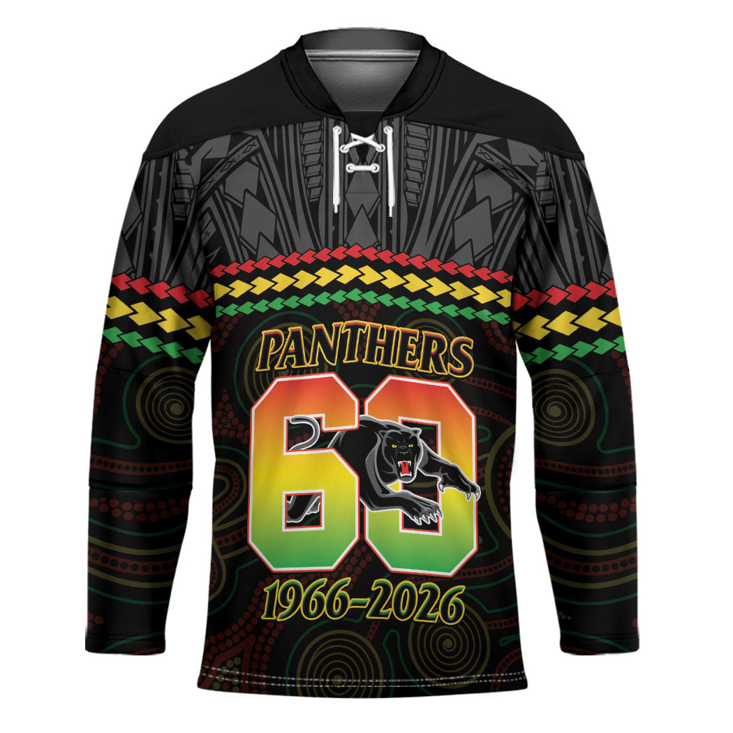 Penrith Panthers Rugby Custom Hockey Jersey 60 Years Anniversary Black Polynesian Aboriginal Art