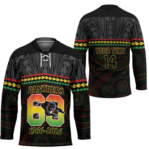 Penrith Panthers Rugby Custom Hockey Jersey 60 Years Anniversary Black Polynesian Aboriginal Art