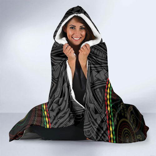 Penrith Panthers Rugby Custom Hooded Blanket 60 Years Anniversary Black Polynesian Aboriginal Art