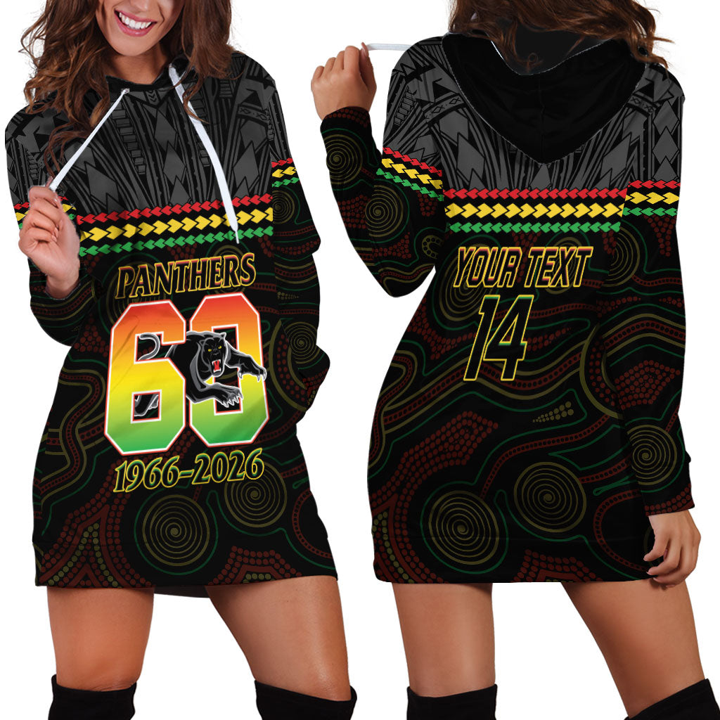 Penrith Panthers Rugby Custom Hoodie Dress 60 Years Anniversary Black Polynesian Aboriginal Art