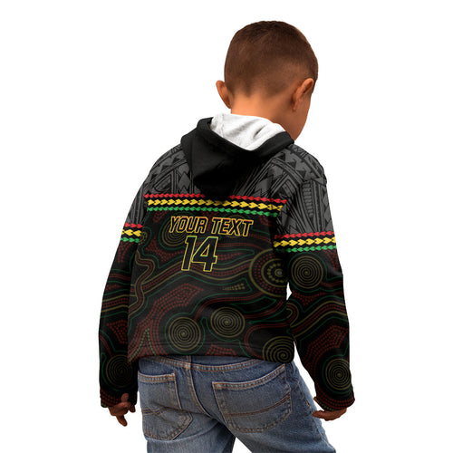 Penrith Panthers Rugby Custom Kid Hoodie 60 Years Anniversary Black Polynesian Aboriginal Art