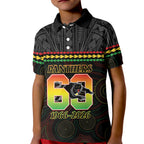 Penrith Panthers Rugby Custom Kid Polo Shirt 60 Years Anniversary Black Polynesian Aboriginal Art