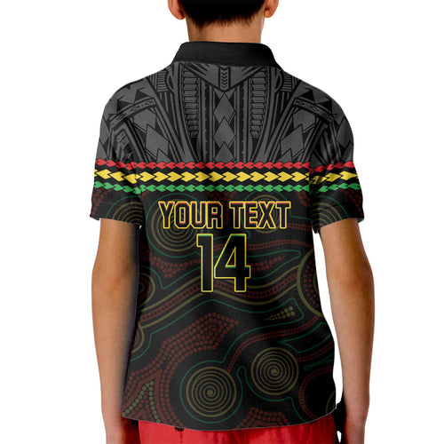 Penrith Panthers Rugby Custom Kid Polo Shirt 60 Years Anniversary Black Polynesian Aboriginal Art