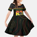 Penrith Panthers Rugby Custom Kid Short Sleeve Dress 60 Years Anniversary Black Polynesian Aboriginal Art