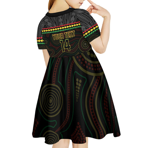 Penrith Panthers Rugby Custom Kid Short Sleeve Dress 60 Years Anniversary Black Polynesian Aboriginal Art