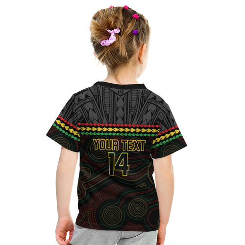 Penrith Panthers Rugby Custom Kid T Shirt 60 Years Anniversary Black Polynesian Aboriginal Art