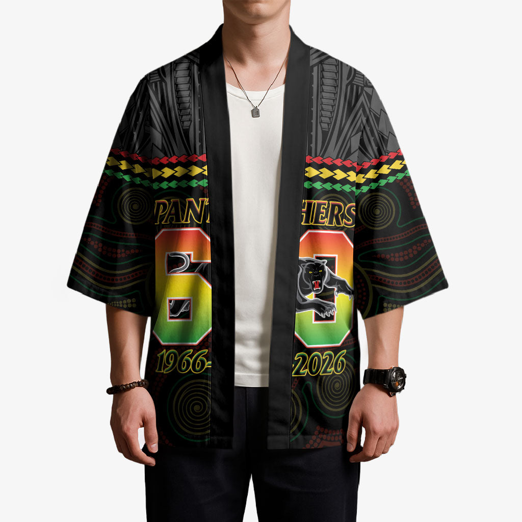 Penrith Panthers Rugby Custom Kimono 60 Years Anniversary Black Polynesian Aboriginal Art