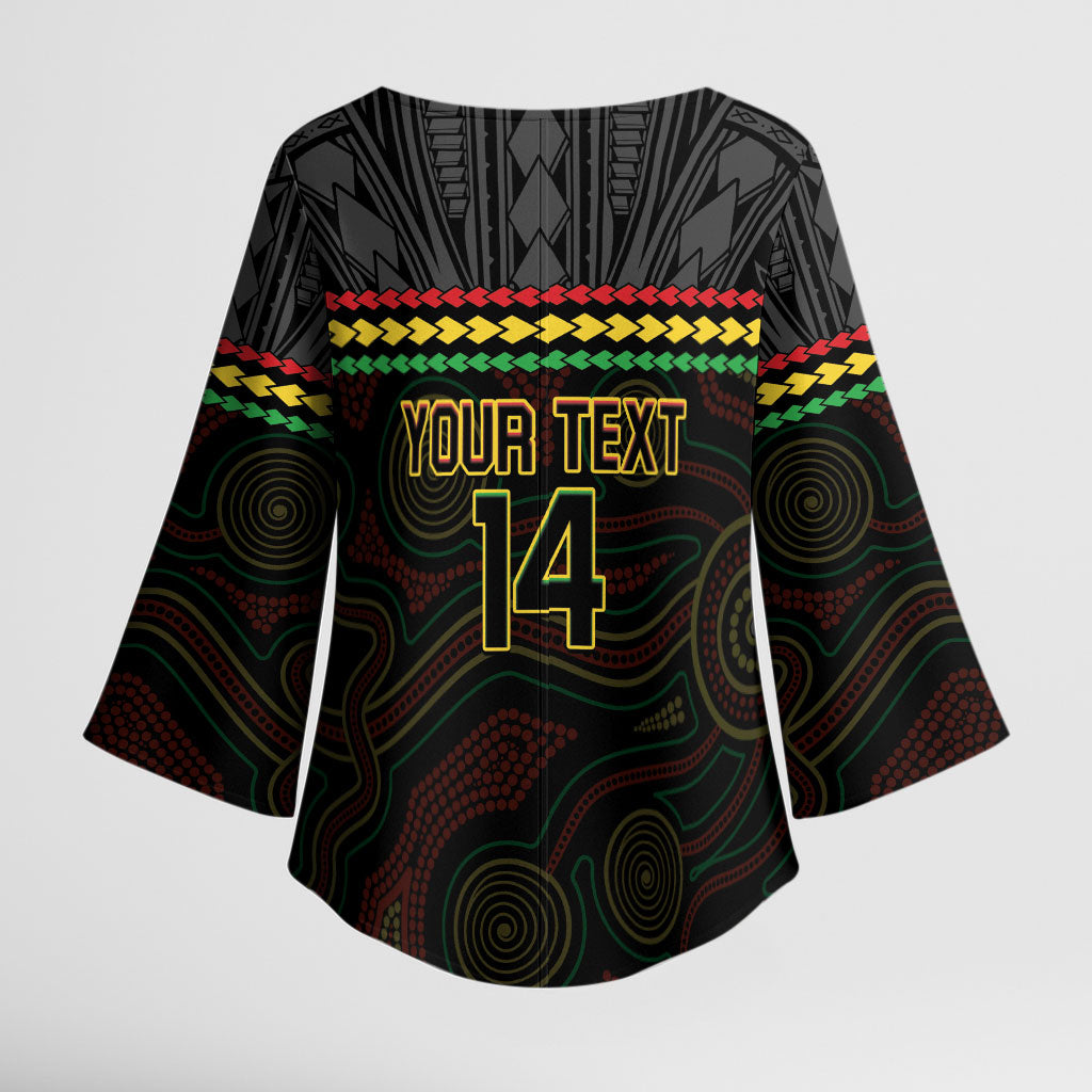 Penrith Panthers Rugby Custom Kimono Sleeve Blouse 60 Years Anniversary Black Polynesian Aboriginal Art