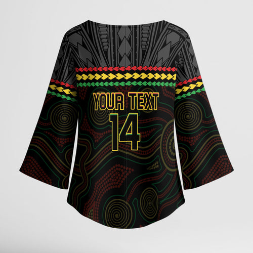 Penrith Panthers Rugby Custom Kimono Sleeve Blouse 60 Years Anniversary Black Polynesian Aboriginal Art