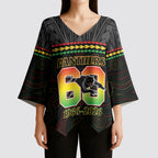 Penrith Panthers Rugby Custom Kimono Sleeve Blouse 60 Years Anniversary Black Polynesian Aboriginal Art