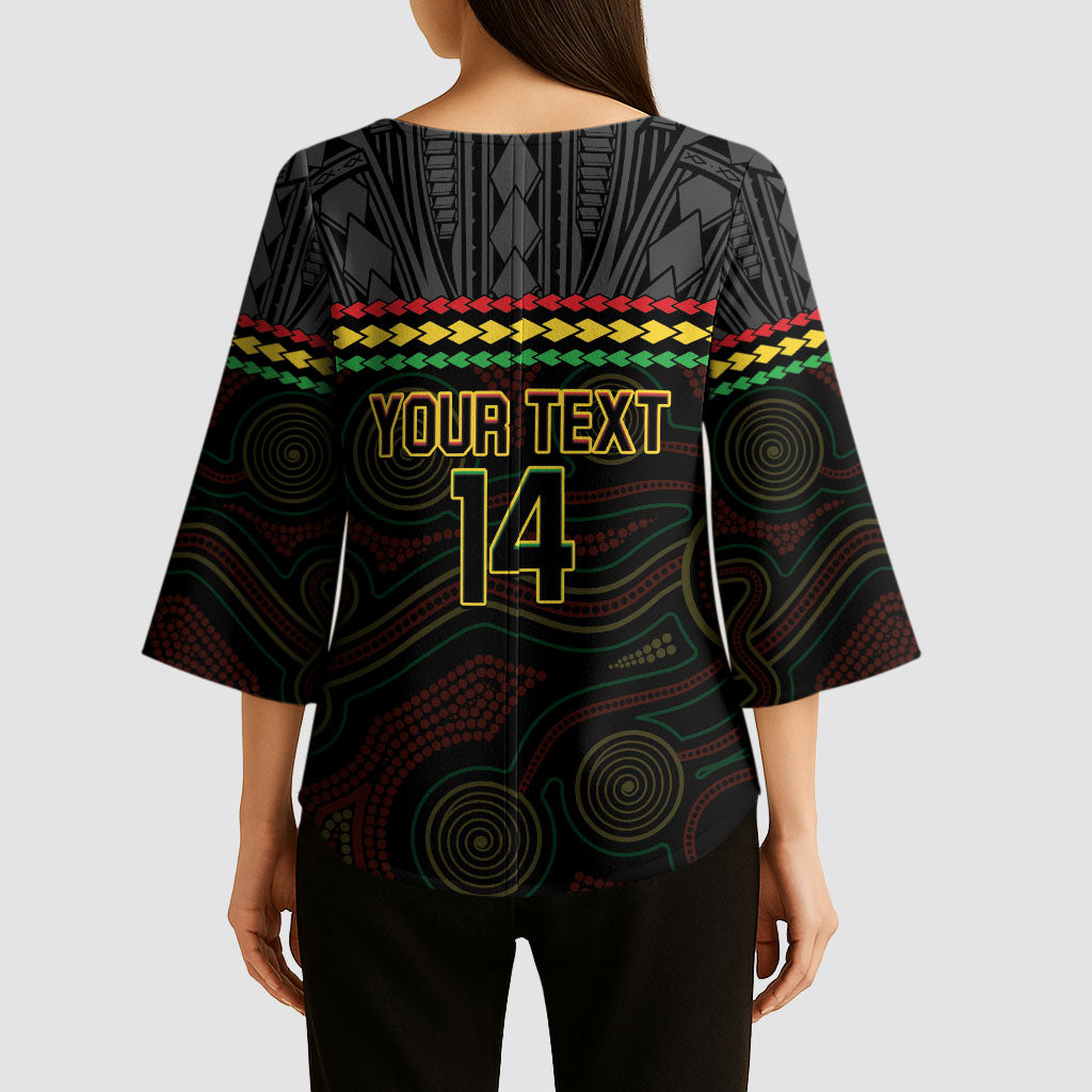Penrith Panthers Rugby Custom Kimono Sleeve Blouse 60 Years Anniversary Black Polynesian Aboriginal Art