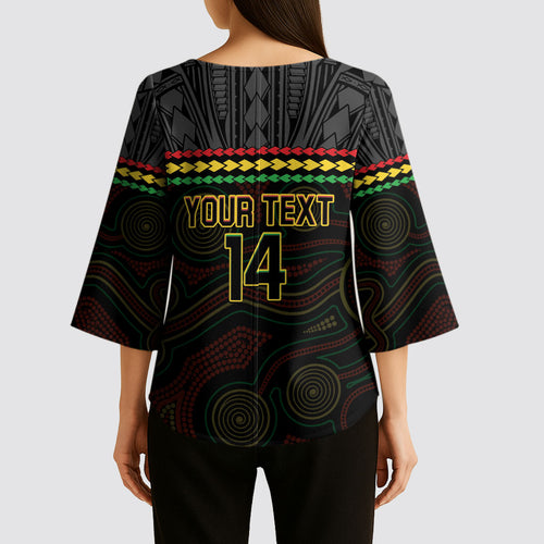 Penrith Panthers Rugby Custom Kimono Sleeve Blouse 60 Years Anniversary Black Polynesian Aboriginal Art