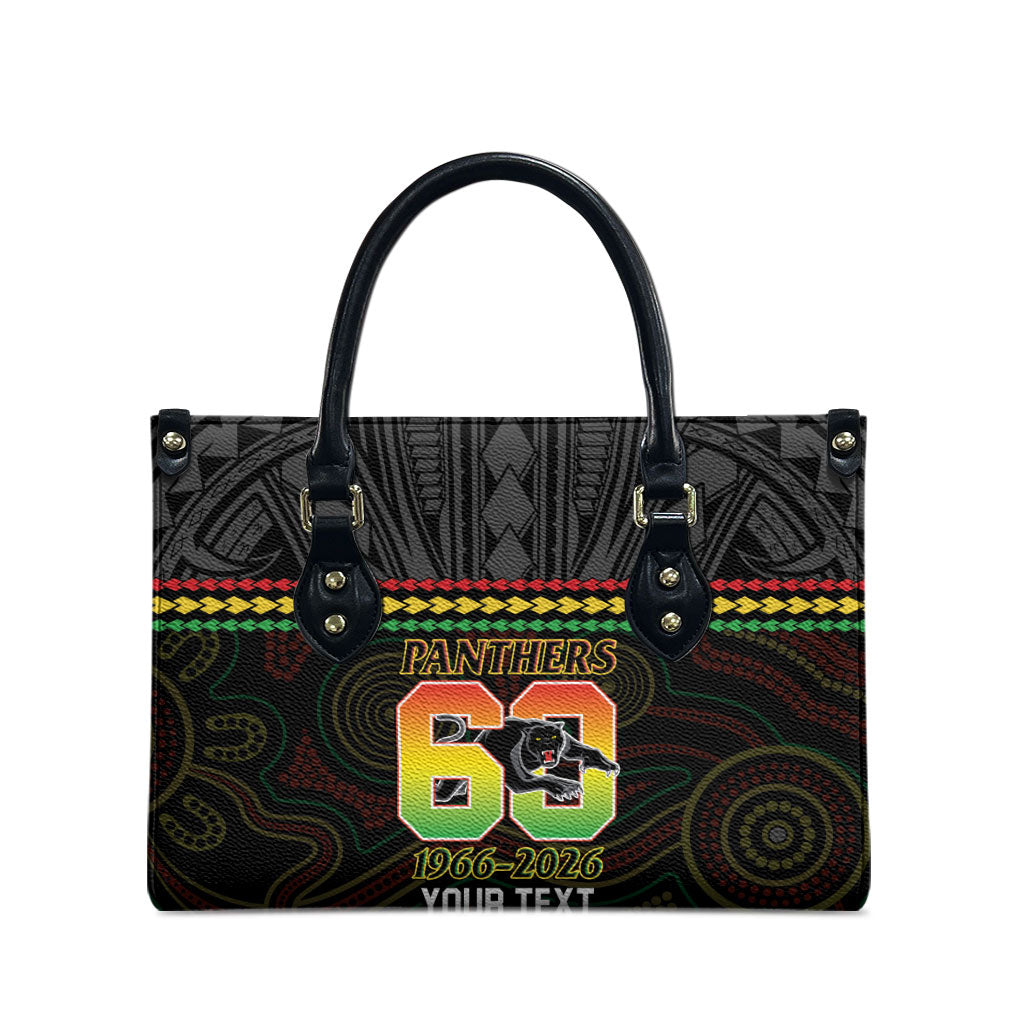 Penrith Panthers Rugby Custom Leather Bag 60 Years Anniversary Black Polynesian Aboriginal Art