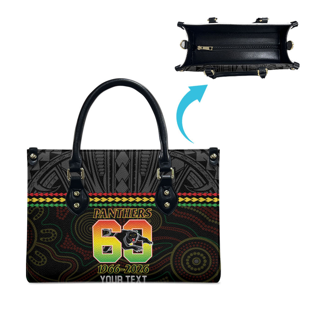Penrith Panthers Rugby Custom Leather Bag 60 Years Anniversary Black Polynesian Aboriginal Art