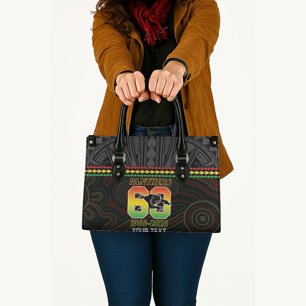 Penrith Panthers Rugby Custom Leather Bag 60 Years Anniversary Black Polynesian Aboriginal Art