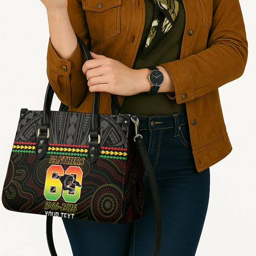 Penrith Panthers Rugby Custom Leather Bag 60 Years Anniversary Black Polynesian Aboriginal Art