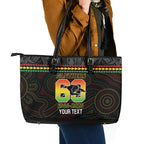 Penrith Panthers Rugby Custom Leather Tote Bag 60 Years Anniversary Black Polynesian Aboriginal Art