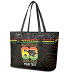 Penrith Panthers Rugby Custom Leather Tote Bag 60 Years Anniversary Black Polynesian Aboriginal Art