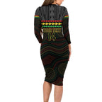 Penrith Panthers Rugby Custom Long Sleeve Bodycon Dress 60 Years Anniversary Black Polynesian Aboriginal Art