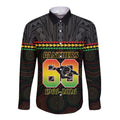 Penrith Panthers Rugby Custom Long Sleeve Button Shirt 60 Years Anniversary Black Polynesian Aboriginal Art