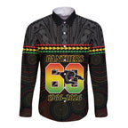Penrith Panthers Rugby Custom Long Sleeve Button Shirt 60 Years Anniversary Black Polynesian Aboriginal Art
