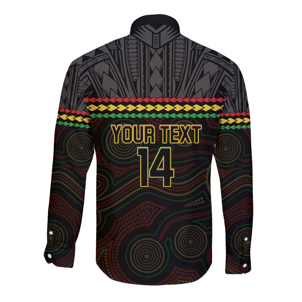 Penrith Panthers Rugby Custom Long Sleeve Button Shirt 60 Years Anniversary Black Polynesian Aboriginal Art