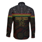 Penrith Panthers Rugby Custom Long Sleeve Button Shirt 60 Years Anniversary Black Polynesian Aboriginal Art